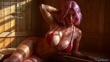 He fucked a loose, easy woman in a sauna and came all over her huge breasts. [AI]