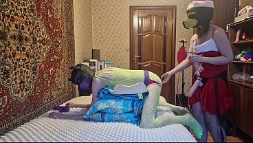 Snow Maiden fucks a guy in the ass with a strapon ass punishment